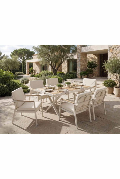 Hanah Home Monte - Cream Conjunto de Mesa y Sillas de Jardín de 7 Piezas Hanah Home Monte - Cream Conjunto de Mesa y Sillas de Jardín de 7 Piezas